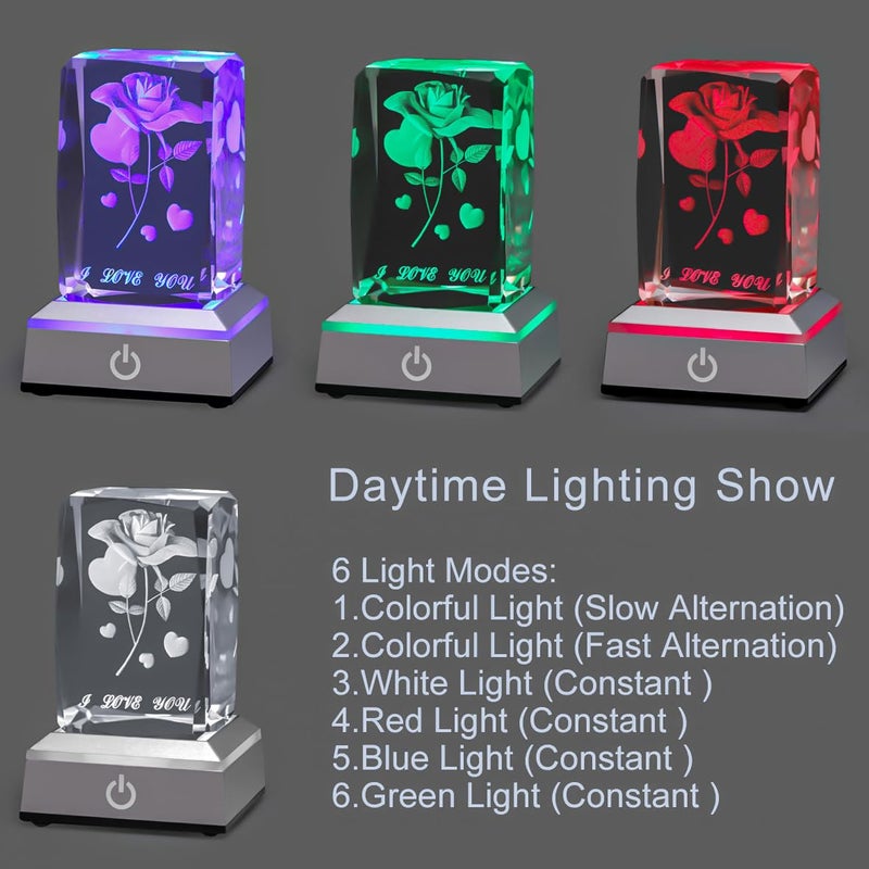 hochance 3D Crystal HeartRose,Christmas Gifts for Wife Girlfriend Mother Her,Sweet Valentine's Day Anniversary Birthday Mother's Day Xmas Vday Presents,LED Multicolor Display Night Lights - Image 3